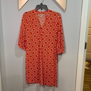 Banana republic coral and white geometric print dress size small
